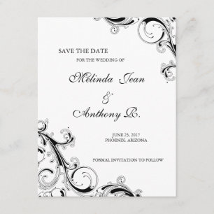 Filigree Swirl Black w/White Save the Date