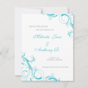 Filigree Swirl Blue Curacao Save the Date