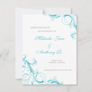 Filigree Swirl Blue Curacao Save the Date