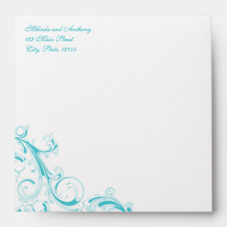 Filigree Swirl Blue Curacao Square Envelopes