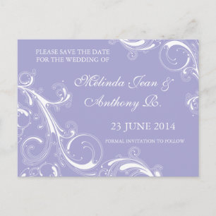 Filigree Swirl Lavender Save the Date Announcement Postcard