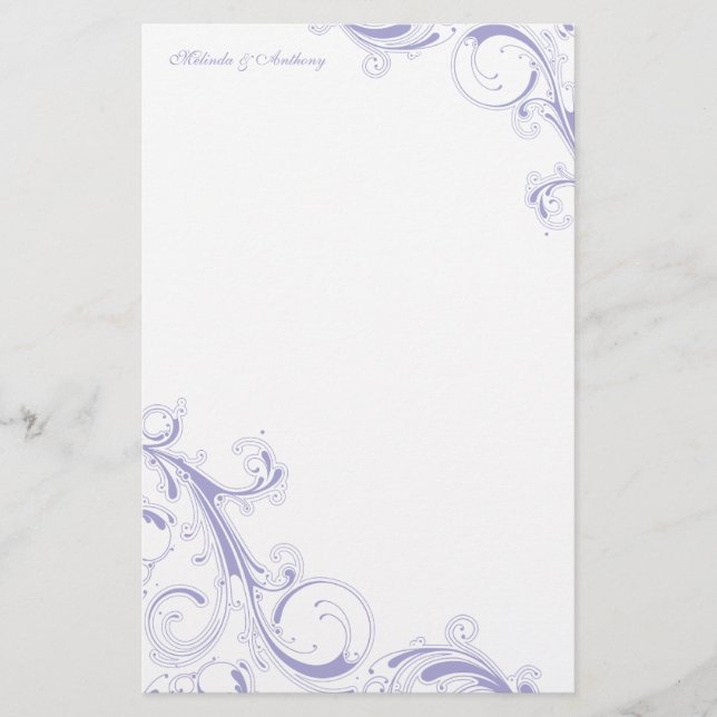 Filigree Swirl Lavender Stationery (Front)
