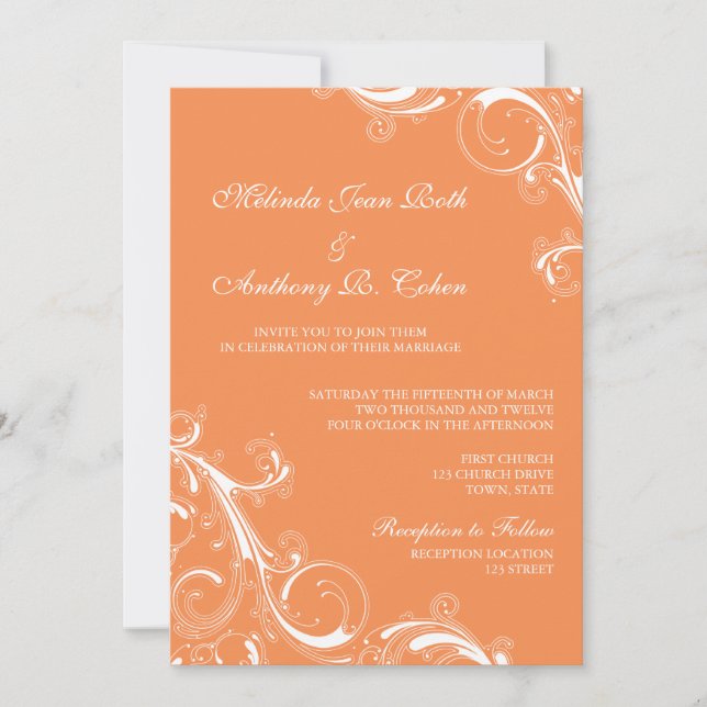 Filigree Swirl Orange Invitation (Front)