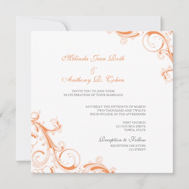 Filigree Swirl Orange Invitation (Front)