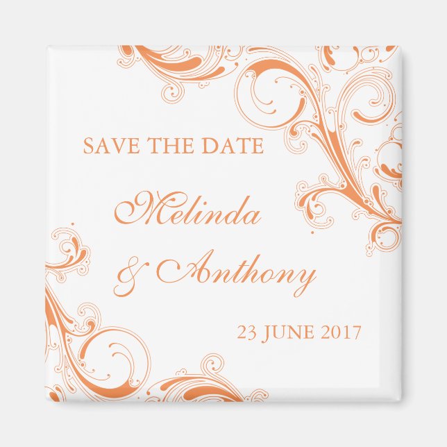 Filigree Swirl Orange Save the Date Magnet (Front)