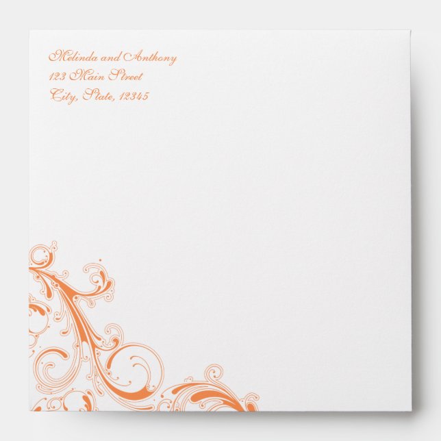 Filigree Swirl Orange Square Envelopes (Front)