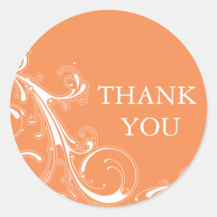 Filigree Swirl Orange Thank You Classic Round Sticker