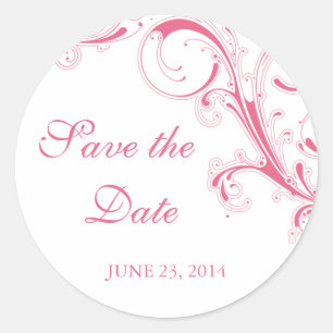Filigree Swirl Pink Save the Date Classic Round Sticker