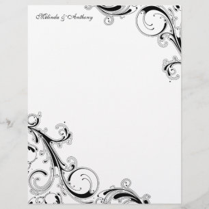 Filigree Swirls White w/Black 8.5 x 11 Paper