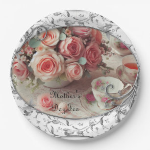 Filigree with Pink Roses Mother's Day  Paper Plate