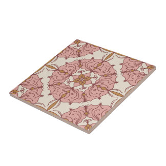 Filigree Wreath Ceramic Tile - Pink