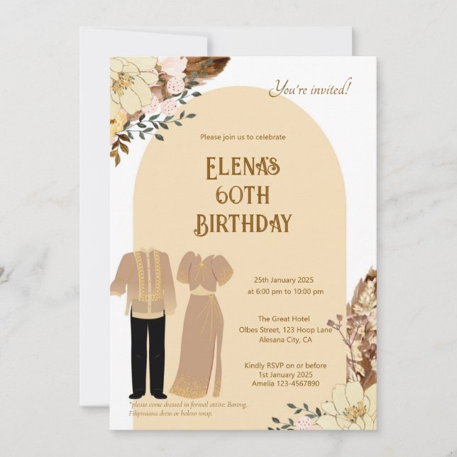 Filipiniana Attire Birthday Invitation Filipino Ph (Front)