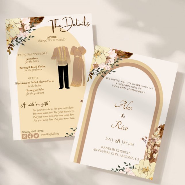 Filipiniana Filipino Wedding Invitation Boho (Filipiniana Wedding Invitation, Philippines Boho Wedding, Boho FIlipino Wedding Invite)