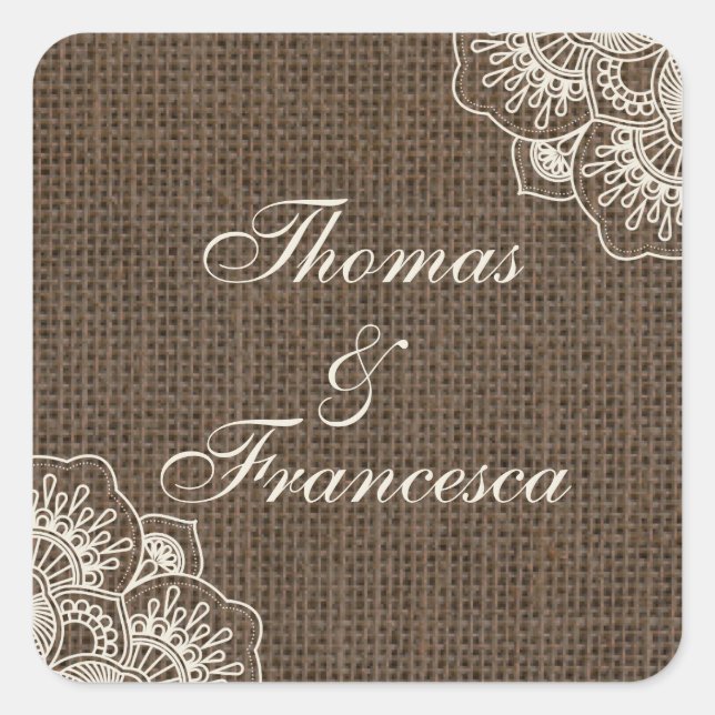 Filipiniana Lace on Burlap Rustic Wedding Sticker (Front)
