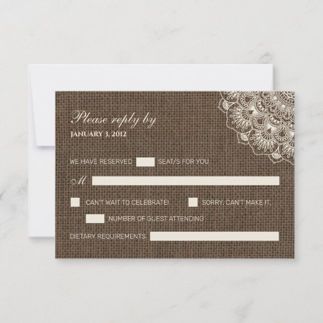 Filipiniana Lace on Burlap Wedding RSVP Card (Front)