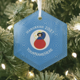 Filipino Angel Hanukkah Flag Personalised Glass Tree Decoration