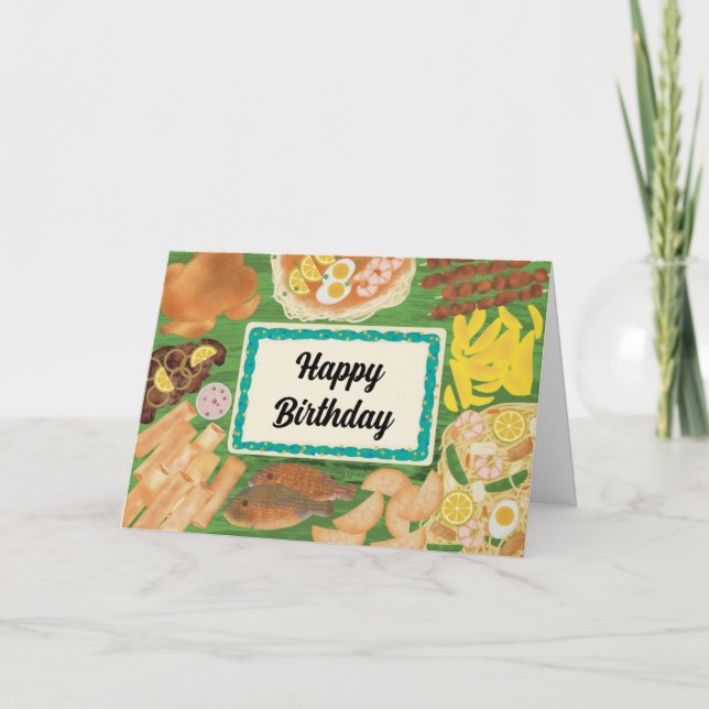 Filipino Birthday Party Food Lumpia Pancit Thank You Card (Front)