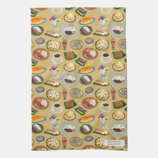Filipino Breakfast and Meryenda (Snacks) Pattern Tea Towel (Vertical)