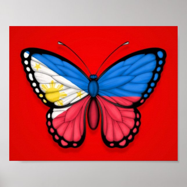 Filipino Butterfly Flag on Red Poster (Front)