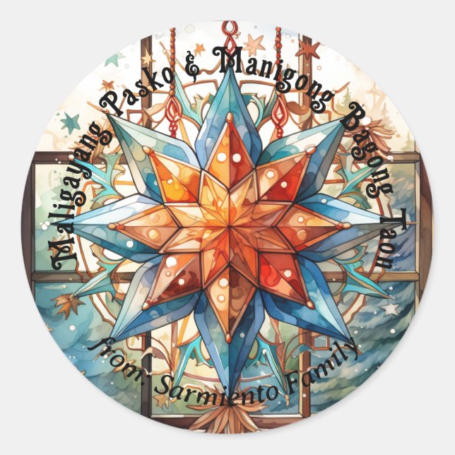 Filipino Christmas Lantern: Parol Paskong Pinoy Classic Round Sticker (Front)