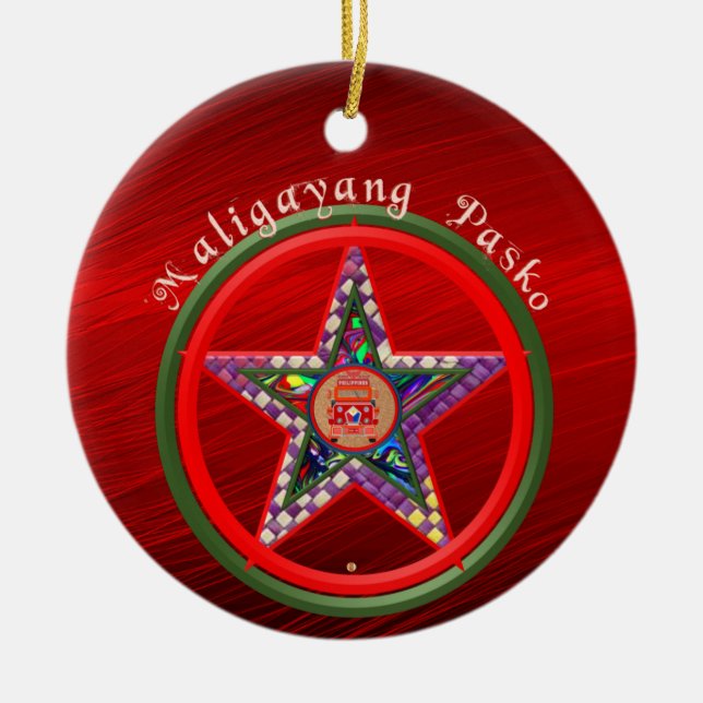 Filipino  Christmas Parol & Jeepney Ceramic Tree Decoration (Front)