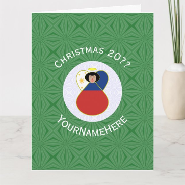 Filipino Flag Angel Christmas Personalised Card (Front)