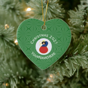 Filipino Flag Christmas Angel Name Year Heart Ceramic Tree Decoration