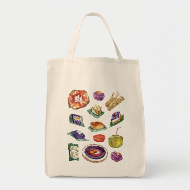 Filipino Food Delicacies in Watercolor Pinoy Tote Bag (Front)