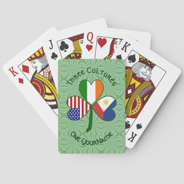 Filipino Irish American Flags Shamrock Personalise Playing Cards (Back)