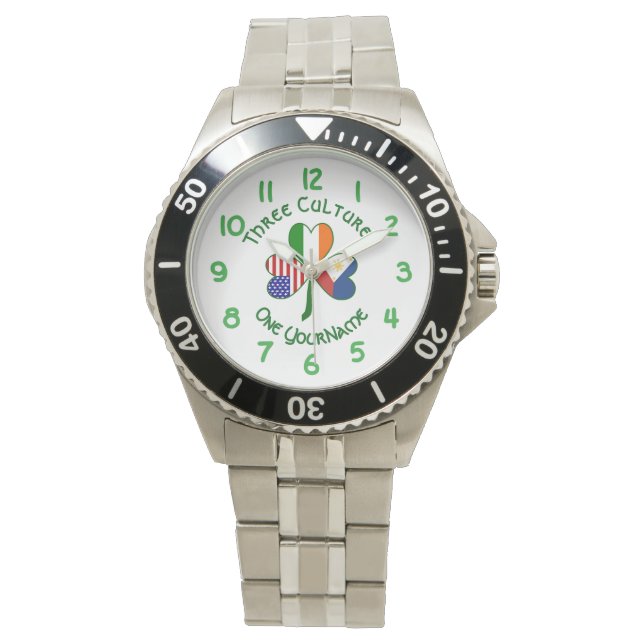 Filipino Irish American Flags Shamrock Personalise Watch (Front)