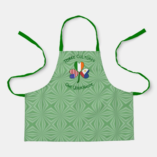 Filipino Irish USA Flags Shamrock Kid's  Apron (Front)