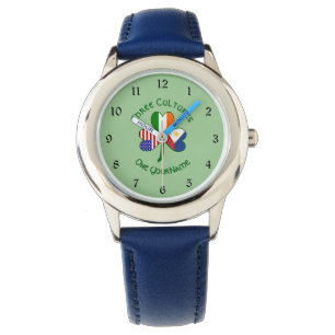 Filipino Irish USA Flags Shamrock Personalised Watch