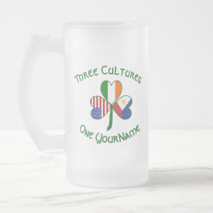 Filipino Irish USA Shamrock Flag Personalised  Frosted Glass Beer Mug