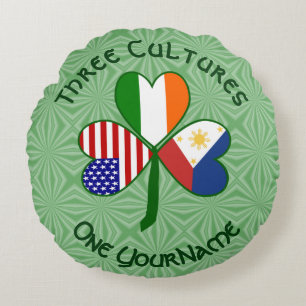 Filipino Irish USA Shamrock Flag Personalised Round Cushion