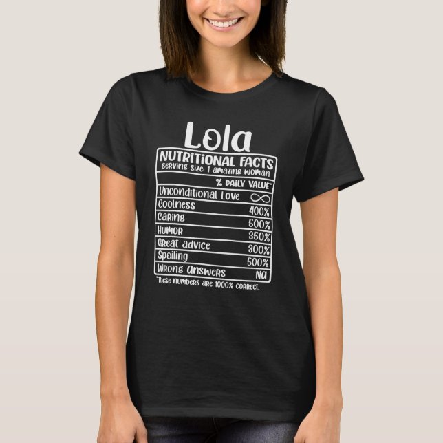 Filipino Lola Grandmother  Nutrition Label Best Lo T-Shirt (Front)