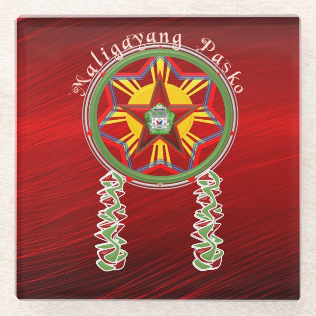Filipino Parol, Jeepney, Philippines' Flag Glass Coaster (Front)