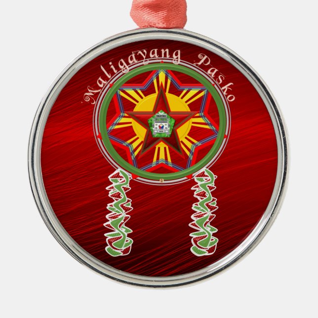 Filipino Parol, Jeepney, Philippines' Flag Metal Tree Decoration (Front)