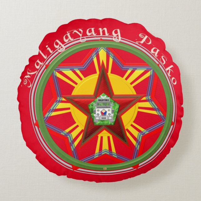 Filipino Parol, Jeepney, Philippines' Flag Round Cushion (Front)