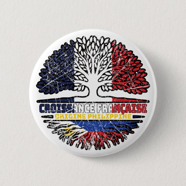 Filipino Philippines French France Tree Roots Flag 6 Cm Round Badge (Front)