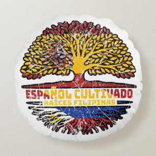 Filipino Philippines Spain Spanish Tree Roots Flag Round Cushion