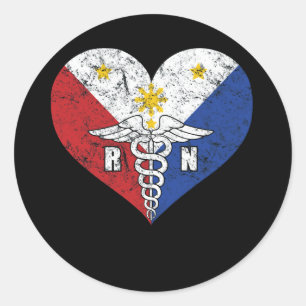 Filipino Registered RN Nurse Flag Love Classic Round Sticker