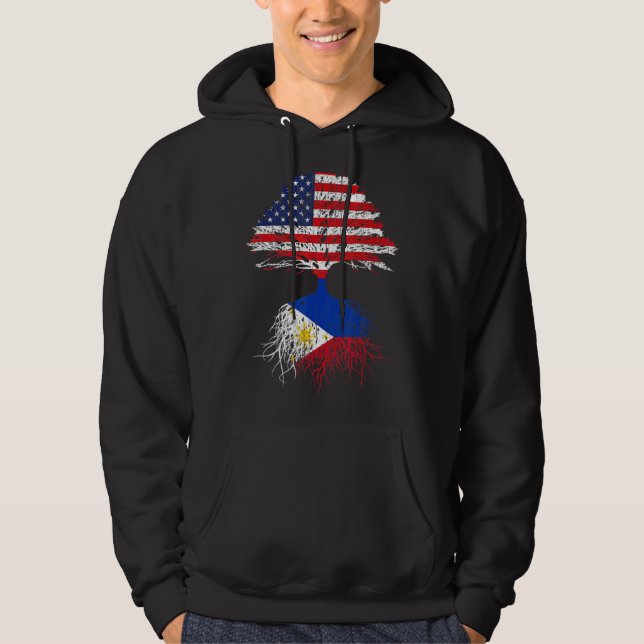 Filipino Roots American Grown Philippines Usa Tree Hoodie (Front)
