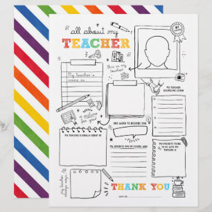 Fill in Blank All About My Teacher End-of-School 