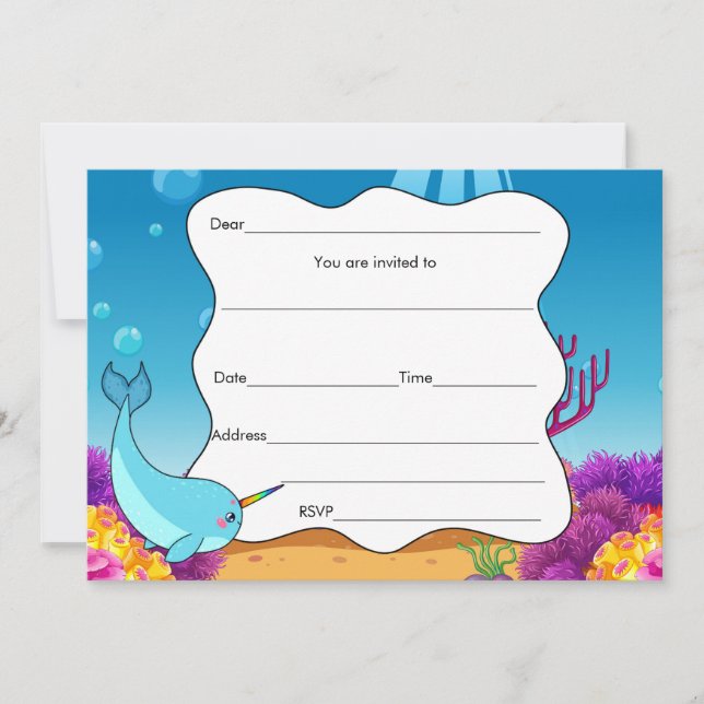 Fill in blanks invitation narwahal under the sea (Front)