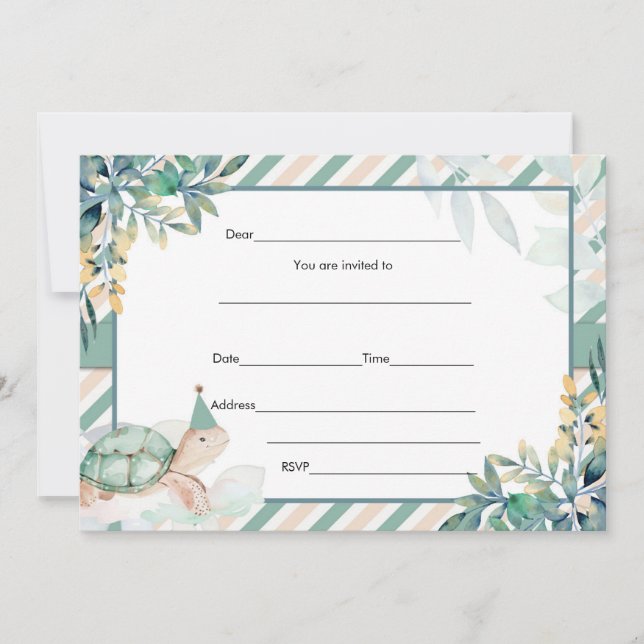 Fill in blanks turtle invitation gold and green (Front)