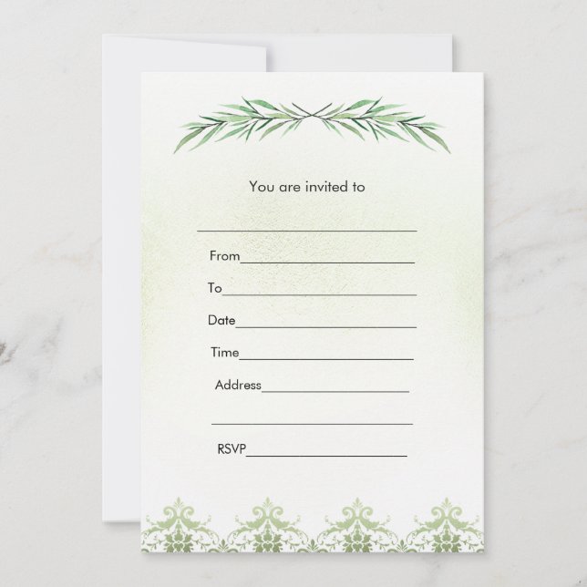 Fill in invitation greenery branch watercolor (Front)