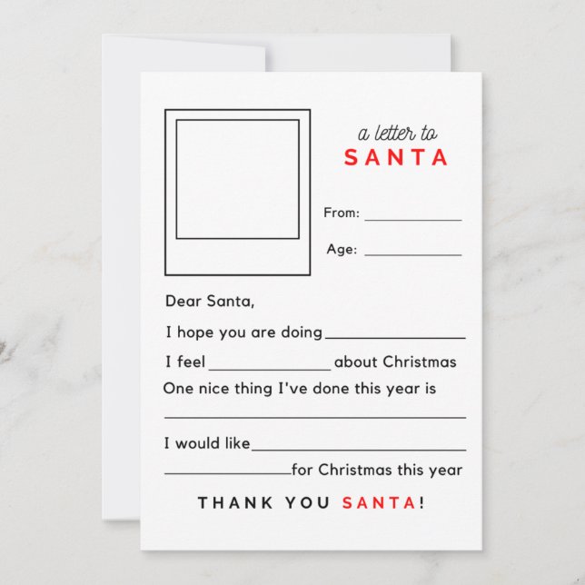 Fill in the Blank A Letter To Santa Holiday Card (Front)