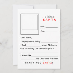 Fill in the Blank A Letter To Santa Holiday Card