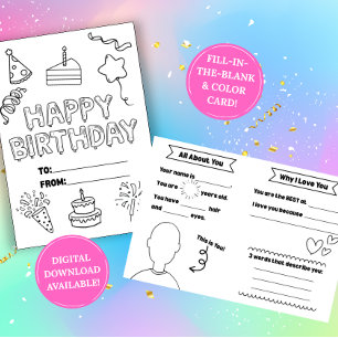 Fill In The Blank Birthday Coloring Card