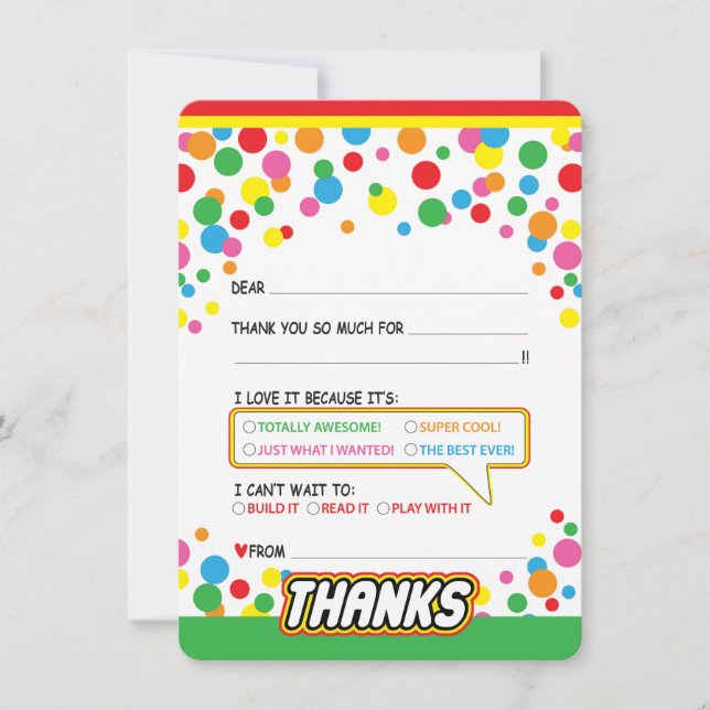 Fill in the Blank Thank You Card for Kids Birthday (Front)